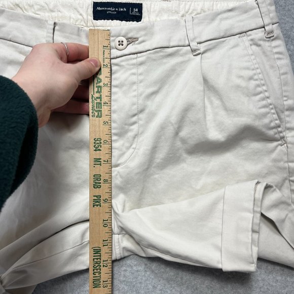 Abercrombie & Fitch Shorts Mens 34 Ivory Chino Flat Front Stretch Cotton Blend - Picture 4 of 9